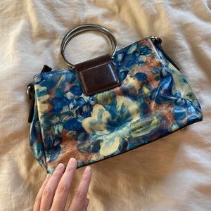 BRAND NEW Patricia Nash Blue Floral Watercolor Leather Handbag with Metal Handle